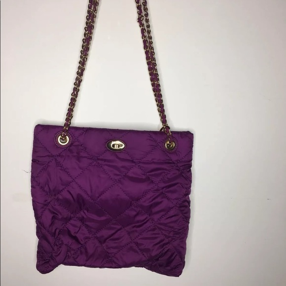 Purple Quilted DKNY Shoulder Purse With Gold Accents - Picture 2 of 7